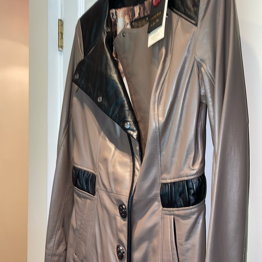 Gorgeous brand new leather jacket. Stunning color block design.